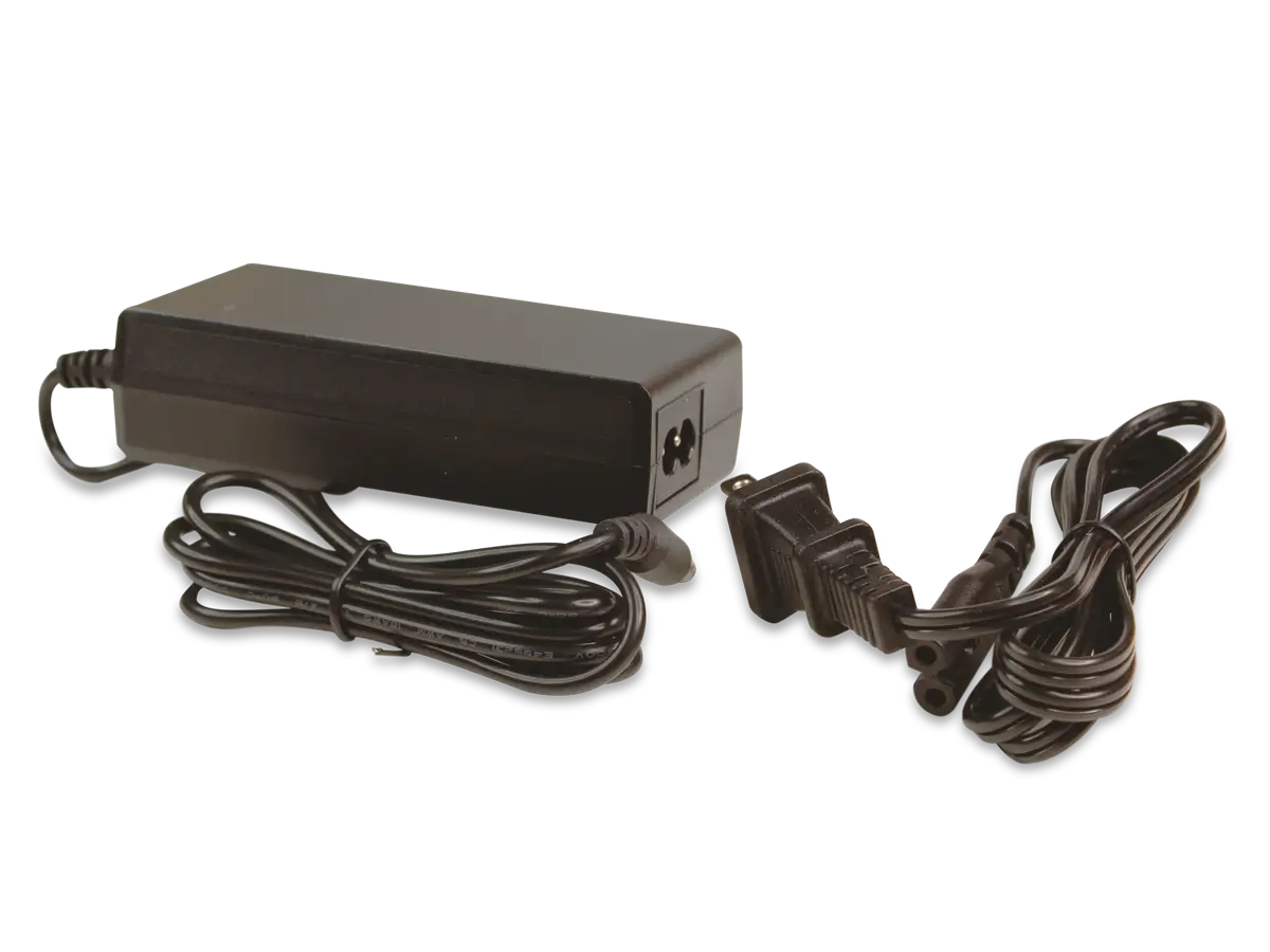 Black 60W desktop 12VDC power adapter with AC cord and barrel connector.