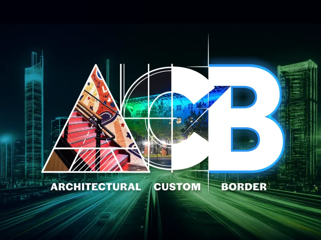 Architectural Custom Border (ACB) branding graphic showcasing custom illuminated border solutions.