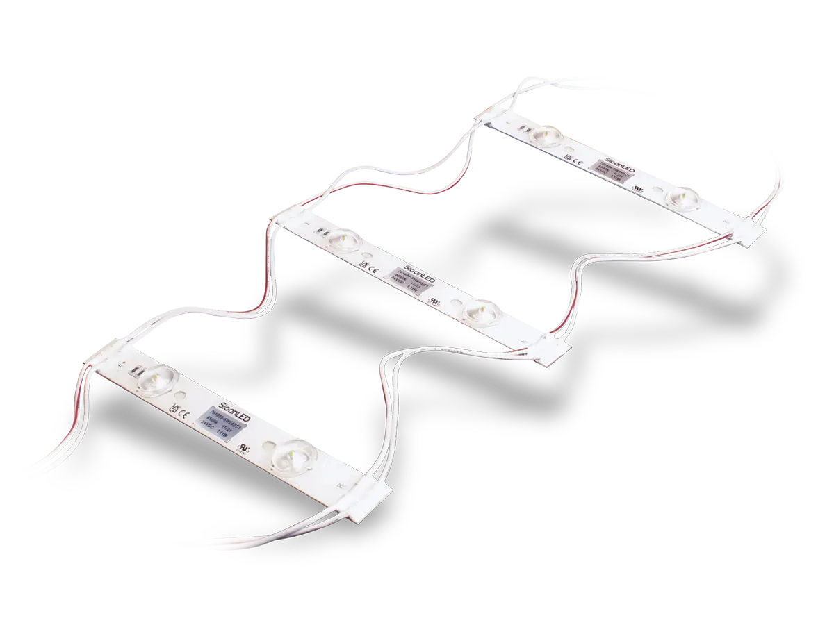 Four connected SloanLED BrightLINE Outdoor LED modules with dual lenses.