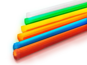 ColorLINE linear LED tubing illuminated in white, green, yellow, orange, blue, and red.
