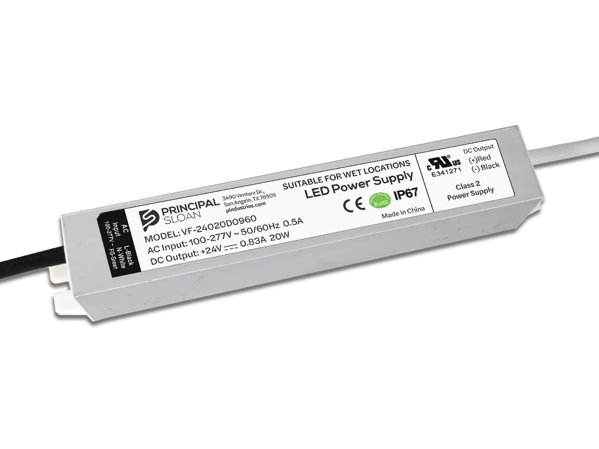 Principal Sloan Energizer 20W 24VDC IP67 LED power supply.