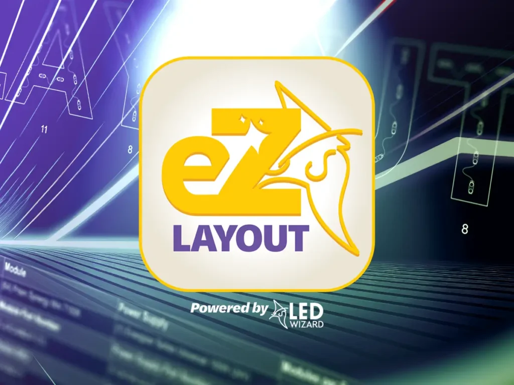 eZLayout application logo with digital layout design background.