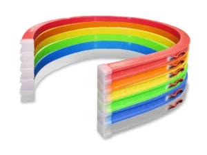 Coiled FlexiBRITE Back-Bend Gen 2 LED tubing in white, blue, green, yellow, orange, and red.