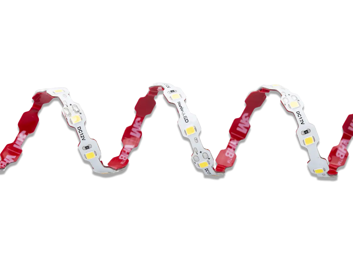 Hellbender 12VDC flexible LED strip bent into a repeating wave pattern.