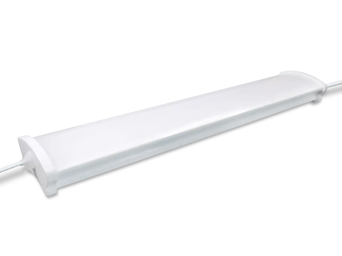 White HighLINER 3 linear LED lighting module with connecting wires.