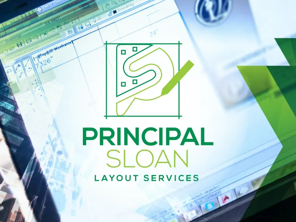 Principal Sloan Layout Services branding with sign design software interface.