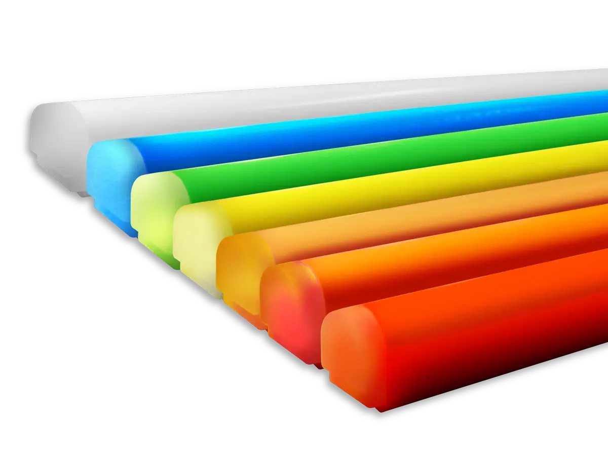 LEDStripe 24V linear lighting shown illuminated in white, blue, green, yellow, orange, and red.