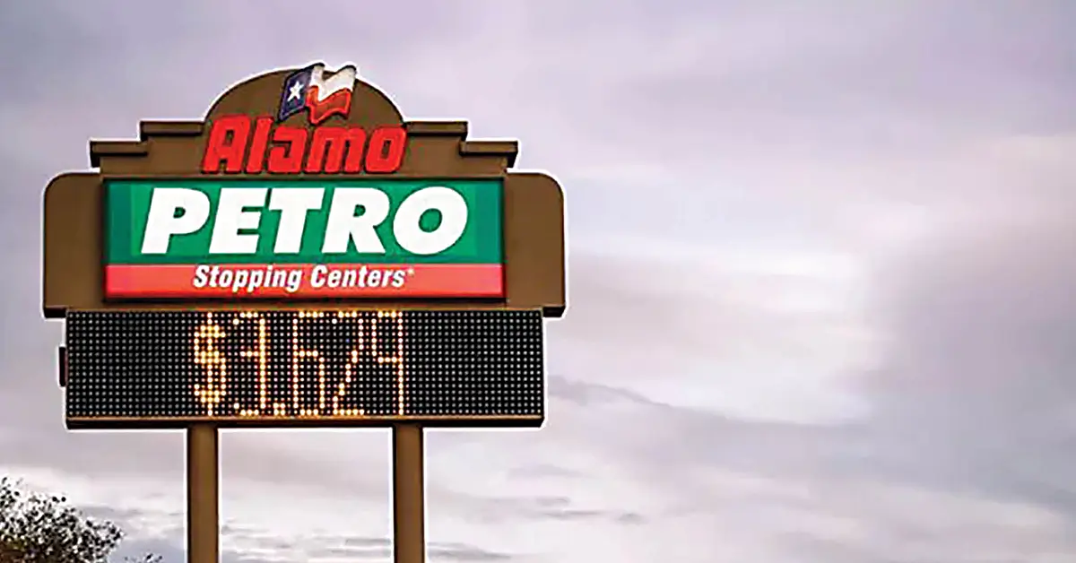 Electronic message center sign at Alamo Petro used for the Principal Sloan EMC Basics article.