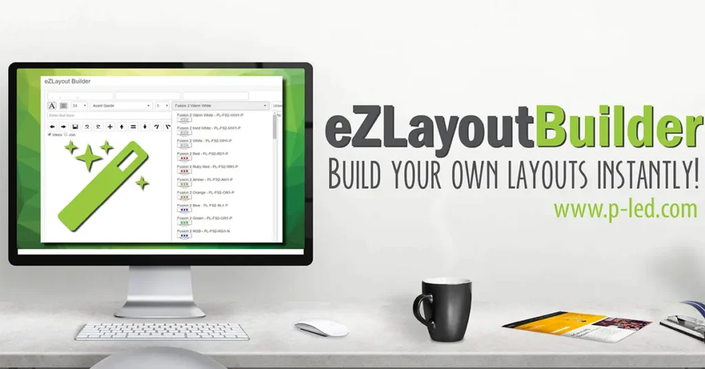 Featured image for the Principal Sloan eZLayout Builder article showing the online sign layout tool on a desktop computer.