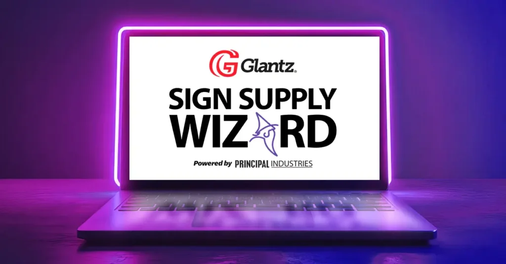 Glantz Sign Supply Wizard displayed on a laptop screen.