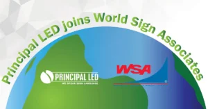 Principal LED and World Sign Associates logos displayed over a globe graphic.