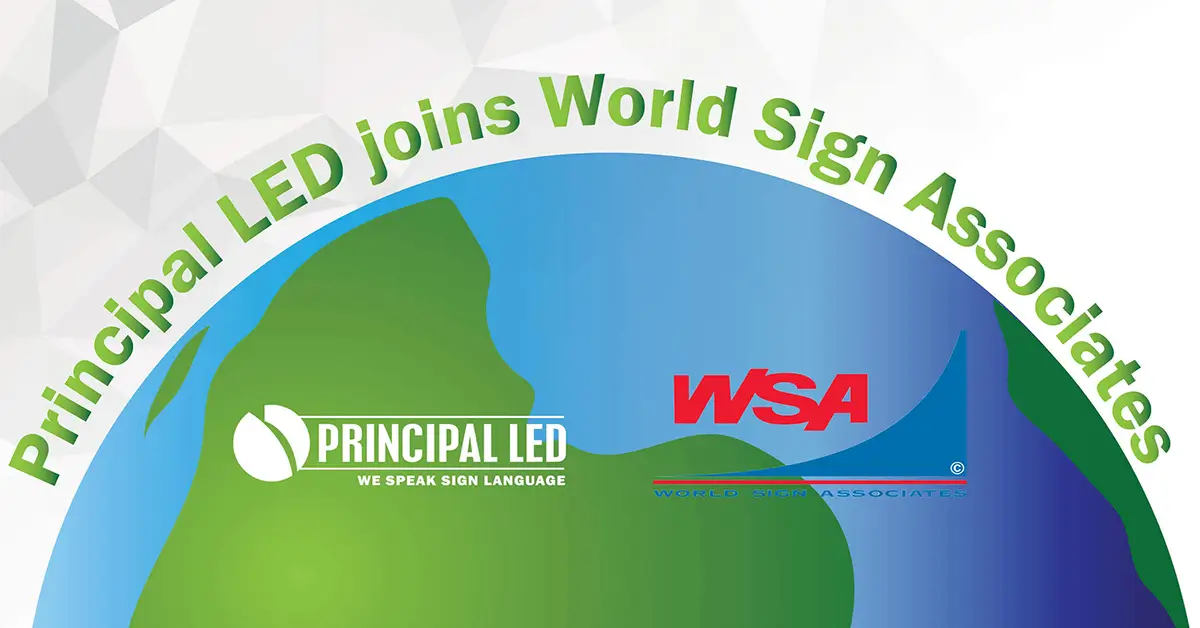 Principal LED and World Sign Associates logos displayed over a globe graphic.