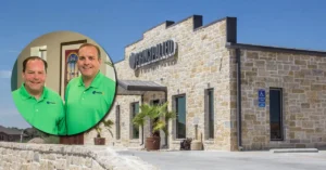 Bryan and Blake Vincent pictured beside the company’s corporate facility.
