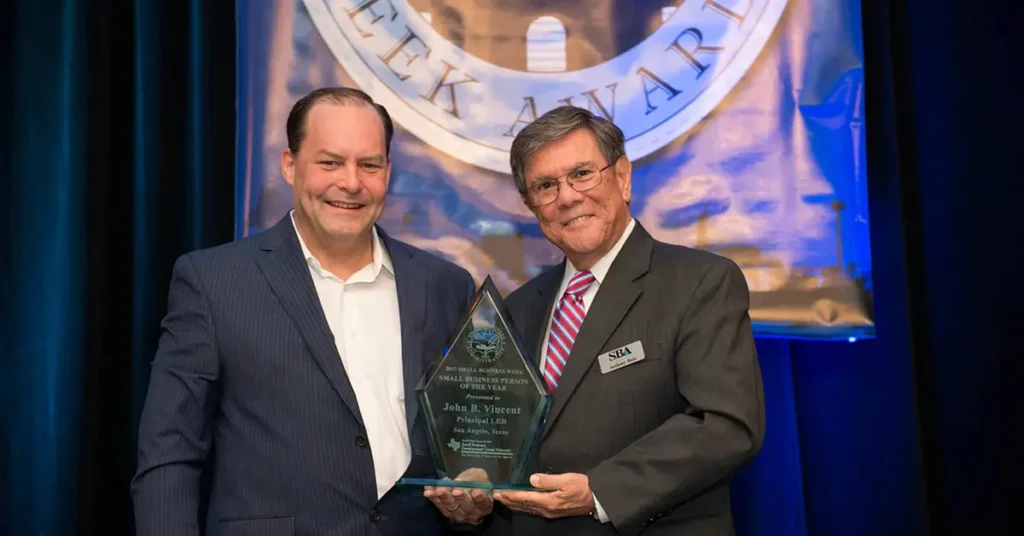 Bryan Vincent receiving the 2017 Small Business Person of the Year award.