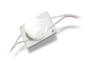 PosterBOX™ Mini single-lens LED module with connecting wires.