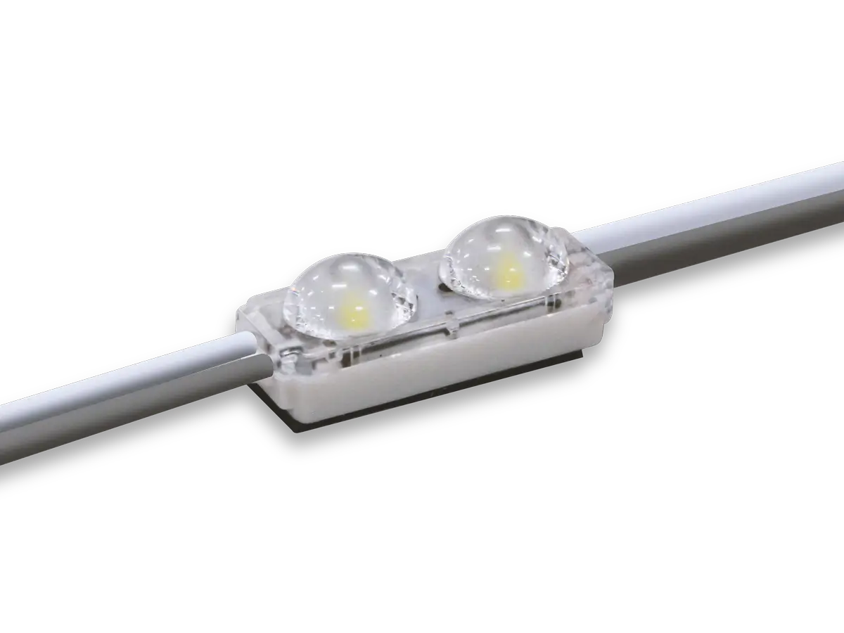 Prism Synergy Mods Gen 1 Micro two-lens LED module with connecting wires.