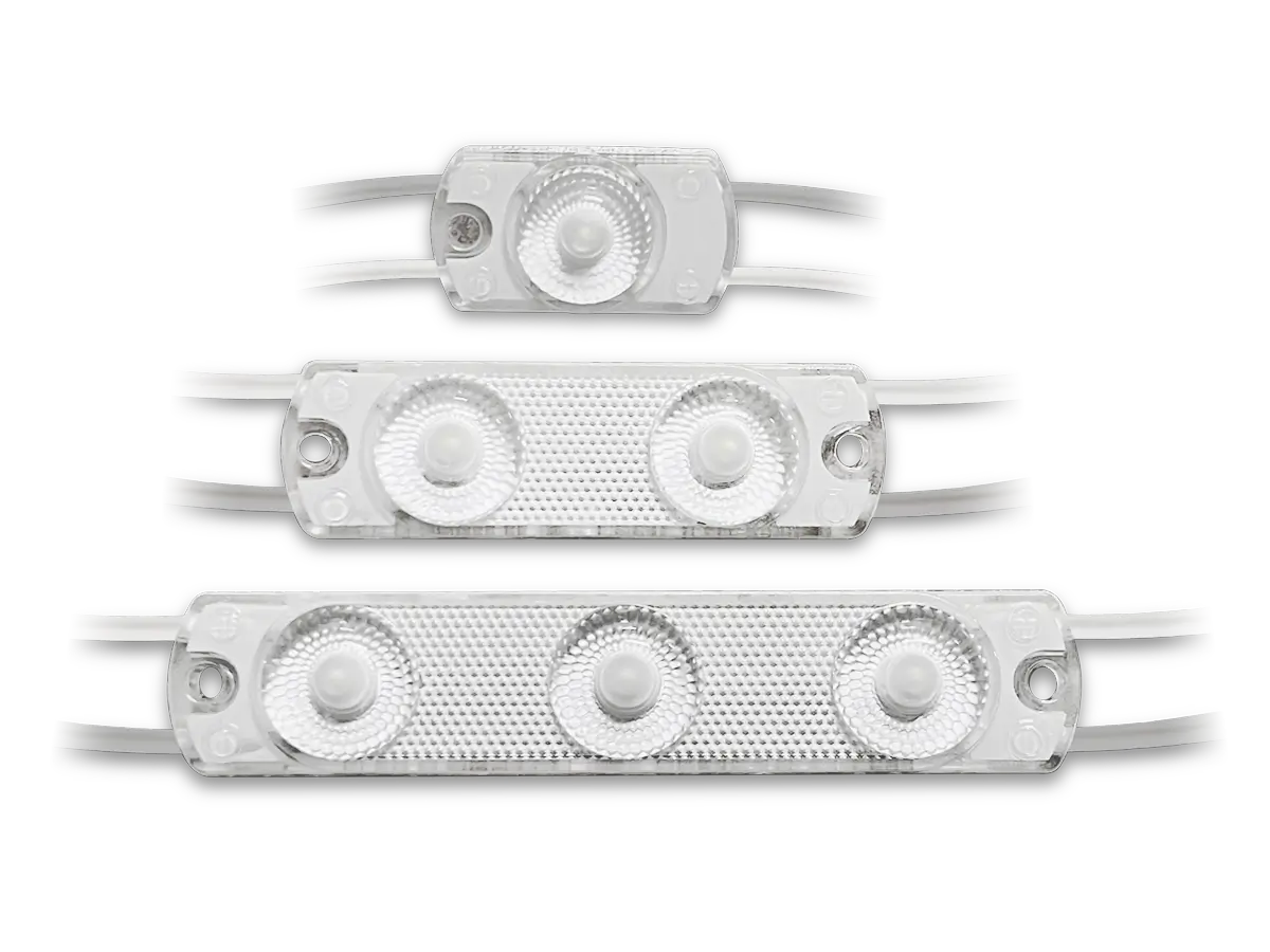 Qwik Mod™ 24V Gen 2 LED modules with one, two, and three lenses.