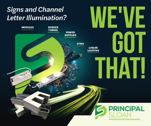 Promotional graphic highlighting Principal Sloan solutions for signs and channel letter illumination.