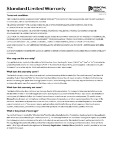 Principal Sloan Standard Limited Warranty document cover.