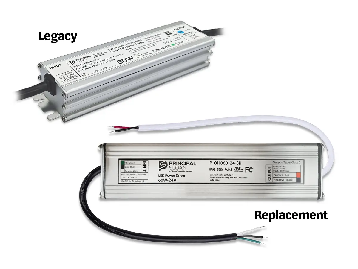 Principal Sloan Superior 96W 24VDC Class 2 LED power supply for dry, damp, and wet location applications.