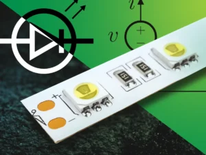 LED circuit board and electronic symbols illustrating LED fundamentals.
