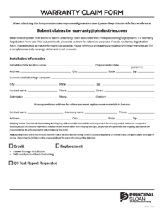 Principal Sloan Warranty Claim Form document cover.