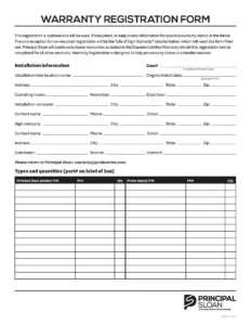 Principal Sloan Warranty Registration Form document cover.