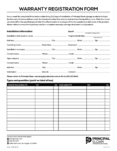 Principal Sloan Warranty Registration Form cover image